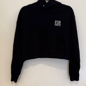 Black Women's embroidered cropped hoodie. Size S. Organic cotton. Flattering cut